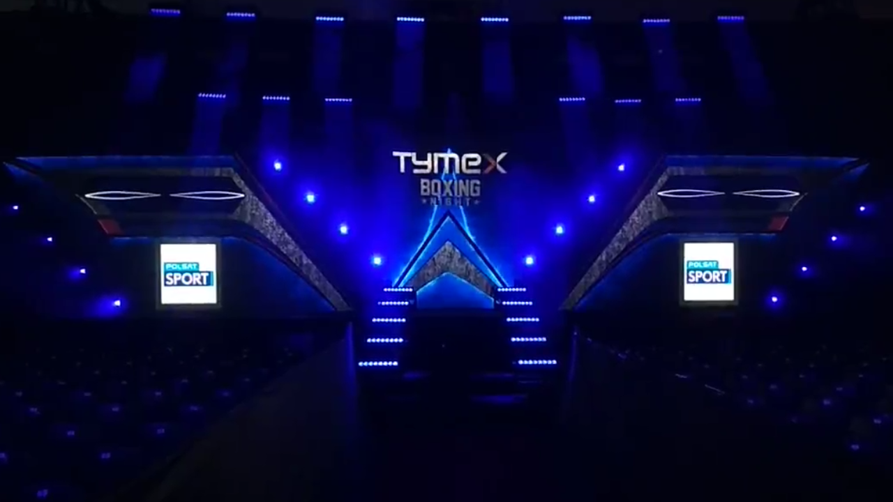 Custom LED stage design and broadcast graphics created for Tymex Boxing Night television production